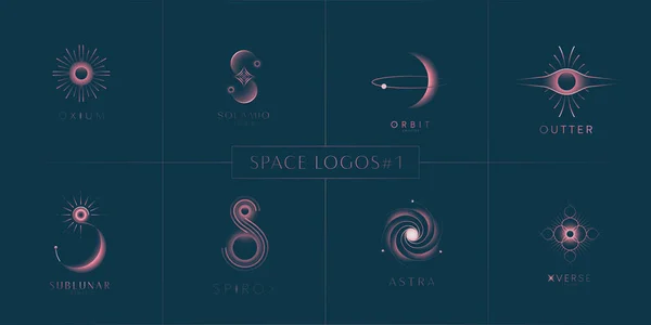 Space Logo Collection Minimal Logotype Cosmic Emblem Moon Planet Galaxy — Stock Vector