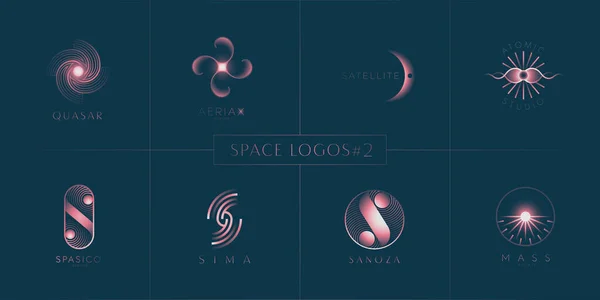 Coleção Logotipo Espaço Logotipo Mínimo Emblema Cósmico Lua Planeta Galáxia — Vetor de Stock
