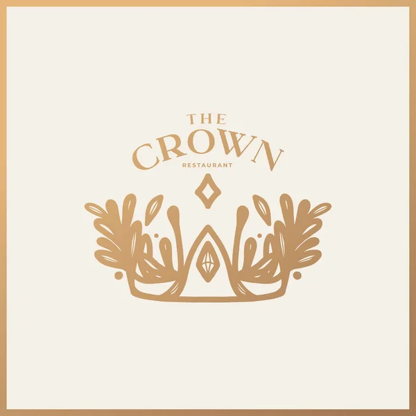 Luxury Crown Logo Design Floral Crown Βοτανικό Στέμμα Queen King — Διανυσματικό Αρχείο