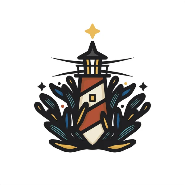 Εικονογράφηση Φάρος Σχεδιασμός Λογότυπο Φάρος Floral Φάρος Βοτανικό Στοιχείο Εικονογράφηση — Διανυσματικό Αρχείο