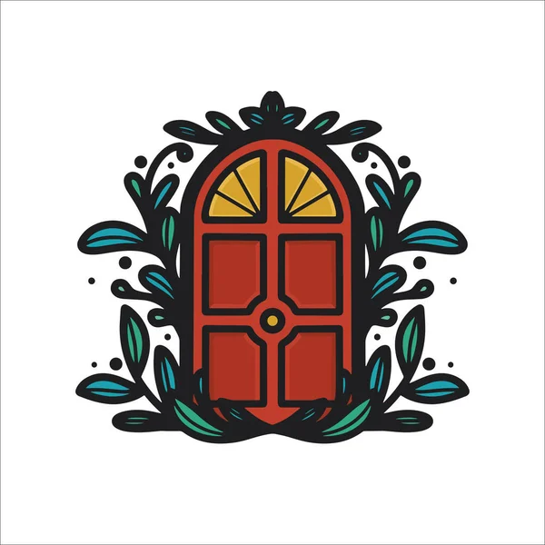 Illustration Conception Logo Porte Illustration Porte Florale Logo Jardin Secret — Image vectorielle