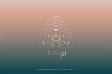 Göksel logo tasarımı, Yıldız logosu, Gezegen, Uzay, Evren, Asgari Minimalistik, Güneş, Işınlar, Uydu amblemi. Vektör illüstrasyonu