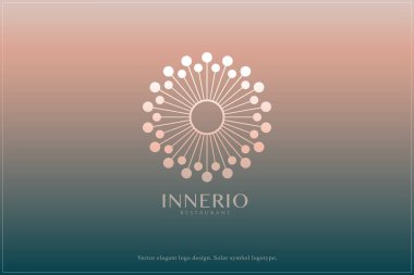 Göksel logo tasarımı, Yıldız logosu, Gezegen, Uzay, Evren, Asgari Minimalistik, Güneş, Işınlar, Uydu amblemi. Vektör illüstrasyonu