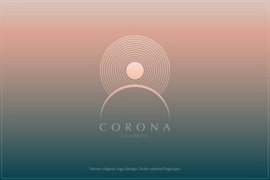 Göksel logo tasarımı, Yıldız logosu, Gezegen, Uzay, Evren, Asgari Minimalistik, Güneş, Işınlar, Uydu amblemi. Vektör illüstrasyonu