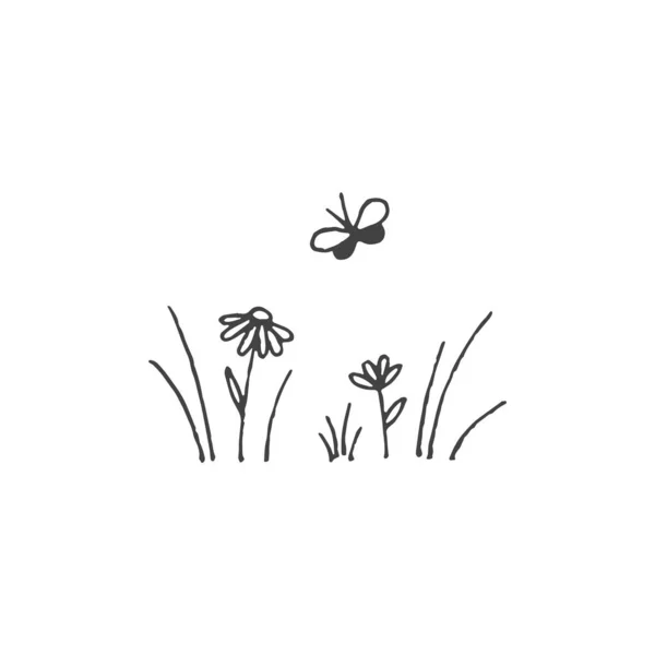 Kwiaty Minimalny Element Logo Roślina Botaniczny Element Logo Clipart Natura — Wektor stockowy