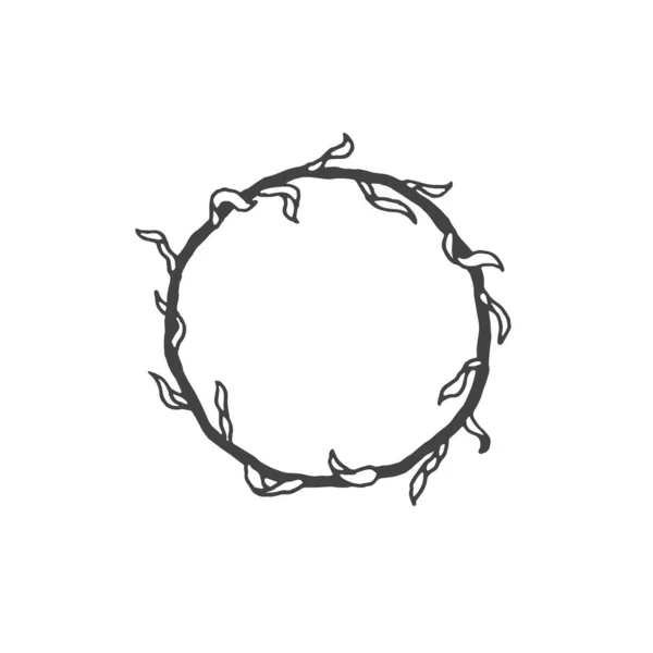 Couronne Florale Brindille Branche Élément Logo Clipart Nature Contour Tatouage — Image vectorielle