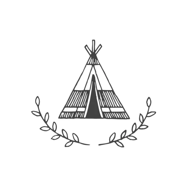 Wigwam Logo Element Lodge Drawing Logo Element Clipart Nature Outline — Stockvektor