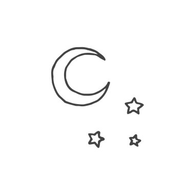 Ay ve yıldızlar logo unsuru, ay çizimi, logo unsuru, clipart, doğa, dış hat, dövme, el çizimi, çizim, vektör unsuru