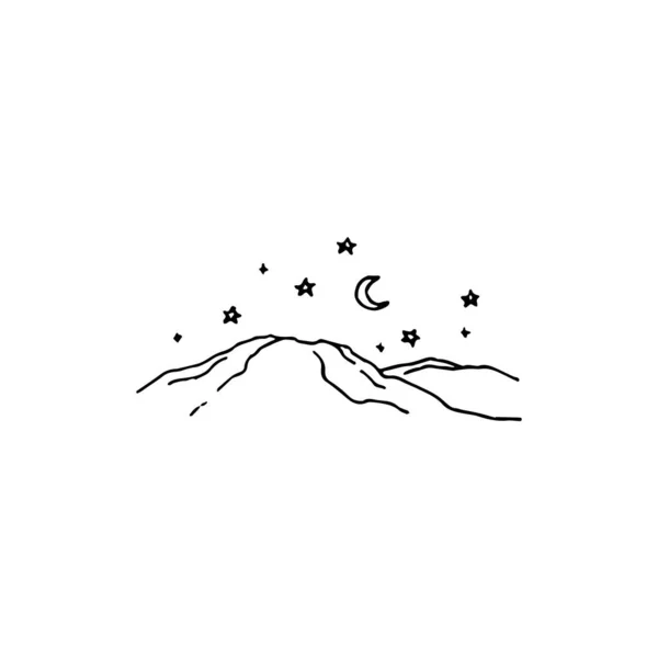 Elemen Logo Minimal Pegunungan Gambar Lanskap Gunung Malam Elemen Logo - Stok Vektor