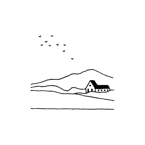 Paysage Élément Logo Minimal Colline Montagnes Maison Élément Logo Clipart — Image vectorielle