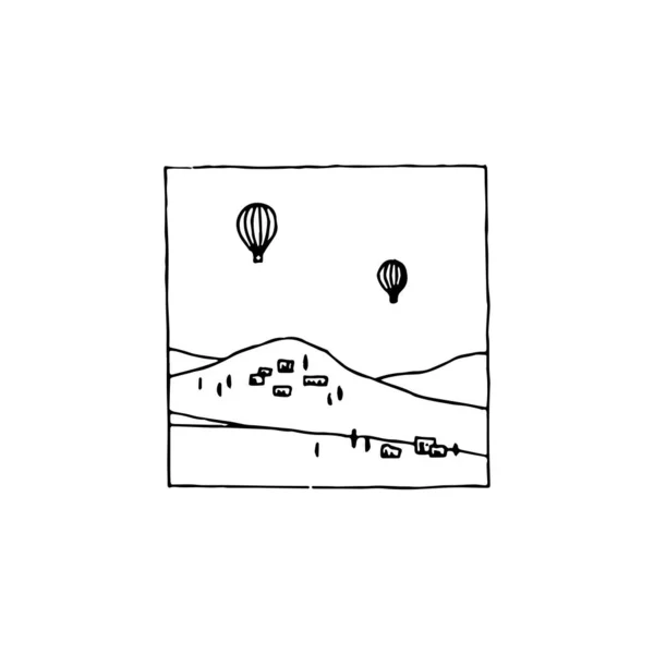 Minimální Logo Balónu Krajina Kresba Logo Element Kliparty Příroda Obrys — Stockový vektor