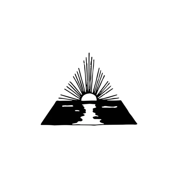 Sea Mountain Élément Logo Minimal Dessin Paysage Océanique Montagne Nuit — Image vectorielle