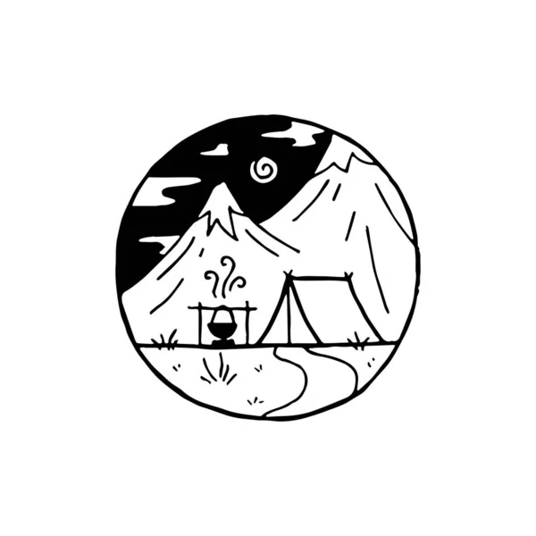 Elemen Logo Minimal Pegunungan Gambar Lanskap Gunung Malam Elemen Logo - Stok Vektor