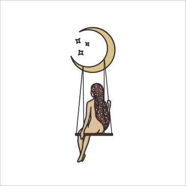 Göksel Kadın logosu tasarımı, kadın, boho kadın, ezoterik, astroloji, astronomi, kutsal, sofistike, güzel, çiçek, ay, güneş