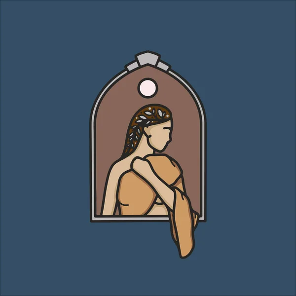 Ουράνια Γυναίκα Λογότυπο Σχεδιασμό Θηλυκό Boho Γυναίκα Εσωτερική Αστρολογία Αστρονομία — Διανυσματικό Αρχείο