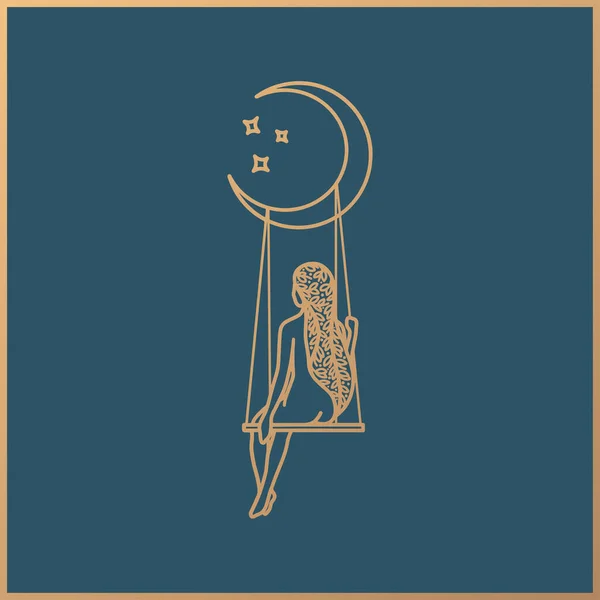 Projektowanie Logo Celestial Woman Kobiece Boho Kobieta Ezoteryczne Astrologia Astronomia — Wektor stockowy