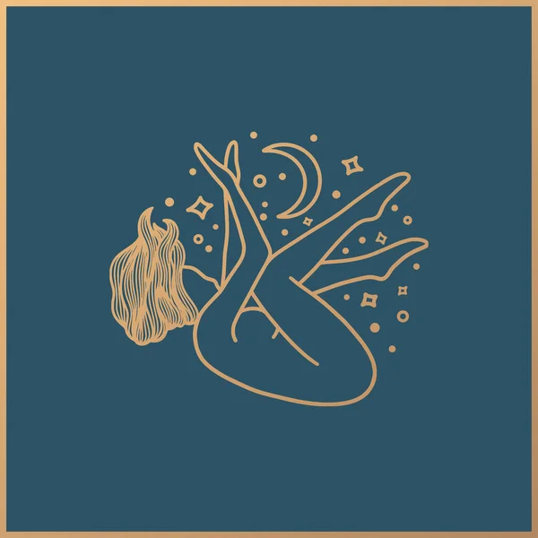 Mulher Celestial Logotipo Design Feminino Mulher Boho Esotérico Astrologia Astronomia — Vetor de Stock