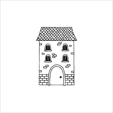 Eski bina çizimi, retro ev, el çizimi logo unsuru, karalama, çizim, küçük, minimalist sanat, ev, dekorasyon unsuru, çıkartma.