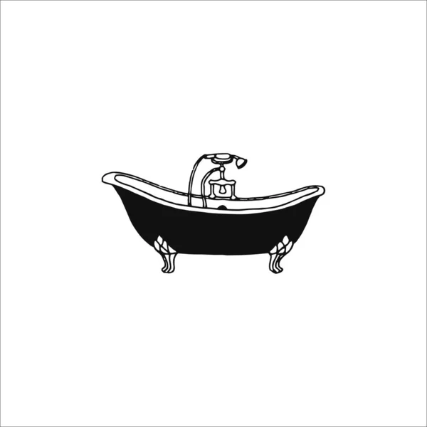 Badzeichnung Retro Badewanne Handgezeichnetes Logo Element Doodle Zeichnung Kleine Minimalistische — Stockvektor