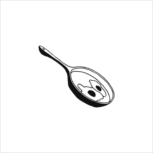Frying Pan Drawing Scrambled Eggs Illustration Hand Drawn Logo Element — Stock Vector