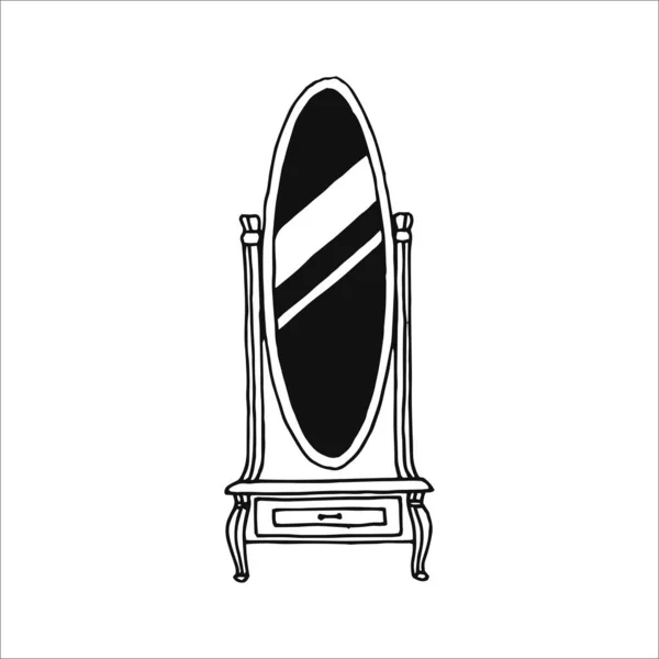 Spiegel Retro Spiegelzeichnung Spiegel Retro Spiegelabbildung Handgezeichnetes Logo Element Doodle — Stockvektor