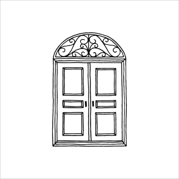 Klasyczny Rysunek Drzwi Ilustracja Drzwi Ręcznie Rysowany Element Logo Bazgroły — Wektor stockowy