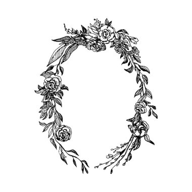 El çizimi çelenk çizimi, çelenk çizimi, bitkisel element, vektör, yuvarlak, doğal