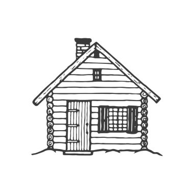 Elle çizilmiş ahşap ev unsuru, Woodhouse illüstrasyonu, Keşif, Macera, Doğa, 