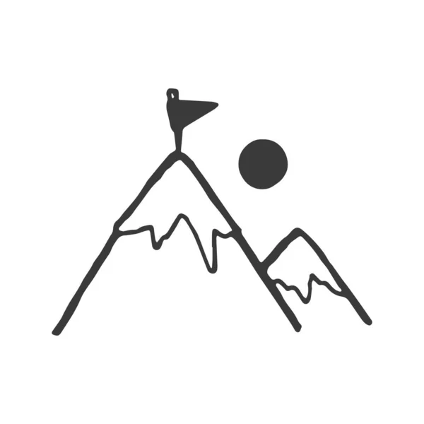 Bergdesign Toppillustration Monteringsritning Handritat Element Expedition Äventyr Natur — Stock vektor