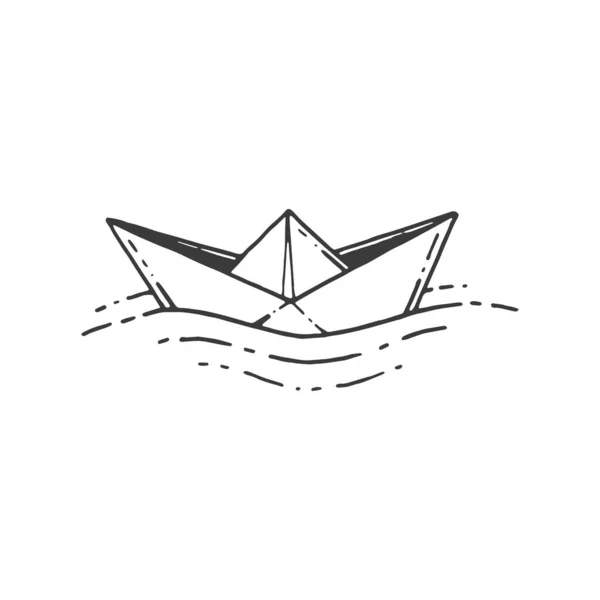 Paperboat Origami Elemento Aventura Desenhado Mão Ilustração Tatuagem Oceano Mar — Vetor de Stock