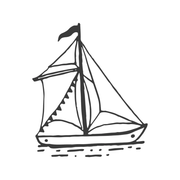 Bootszeichnung Segeln Segeln Handgezeichnetes Abenteuerelement Illustration Tätowierung Meer Ozean Marine — Stockvektor