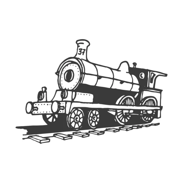 Stary Pociąg Ilustracja Lokomotywy Puffer Ręcznie Rysowany Element Przygody Ilustracja — Wektor stockowy