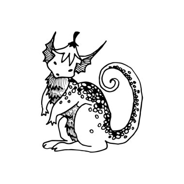 El yapımı sihirli yaratık, sihirli hayvan çizimi, vektör çizimi, fantezi yaratığı.