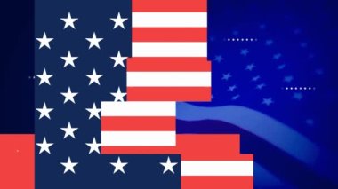Amerika 'nın 4 Temmuz bayramı ya da Amerika' nın ulusal bayramlarında Amerikan bayrağının renkleriyle donatılmış mavi renkli arka plan. Amerika Birleşik Devletleri için Bağımsızlık Günü arka plan videosu.