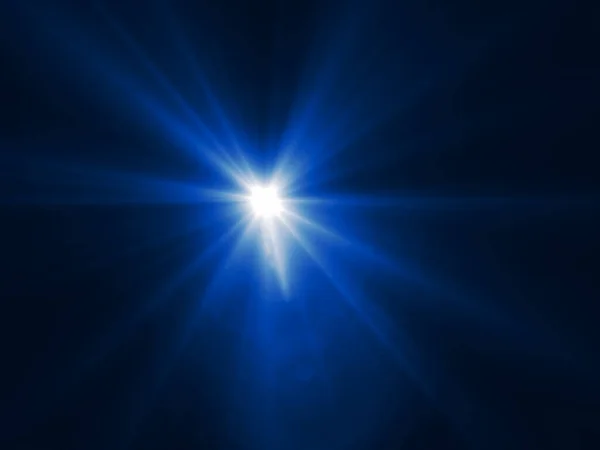 Modrá Sunburst Efekt Pozadí Modrá Objektiv Světlice Světlo Černém Pozadí — Stock fotografie