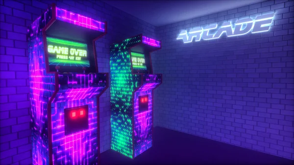 Máquinas Arcade Una Sala Juegos Representación —  Fotos de Stock