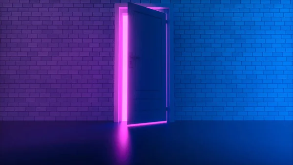 謎の扉の後ろにピンクの光がある 3Dレンダリング — ストック写真