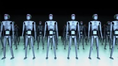 robotlarla dolu bir depo (3D görüntüleme)