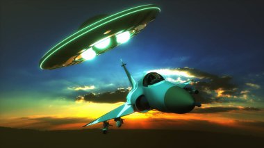 Bir savaş jeti bir UFO tarafından takip ediliyor.)