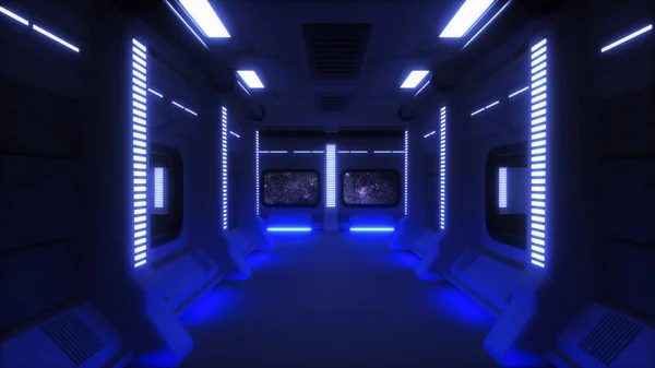 The interior of a space station with a view outside (3d rendering)