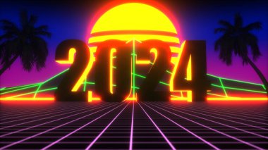 neon ortamda 2024 yılı (3d görüntüleme)
