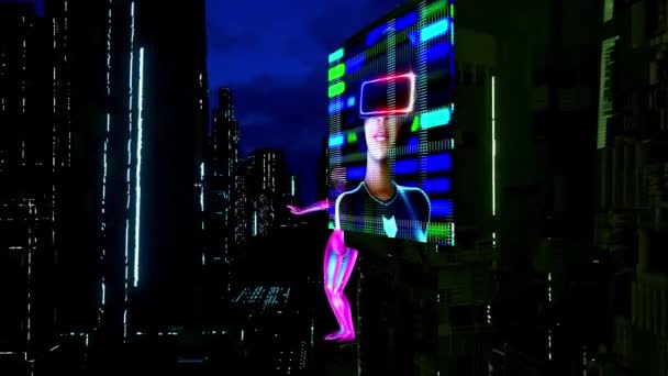 Una Ciudad Futurista Cyberpunk Rendering — Vídeos de Stock