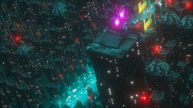 bir fütürist siber punk şehri (3D görüntüleme)