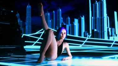 Sanal dünyada fütürist bir kadın (3D görüntüleme))