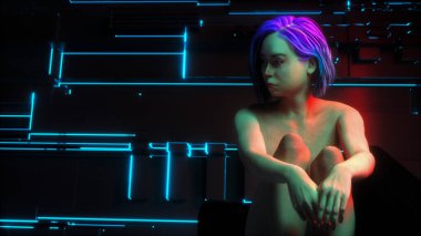 Sanal dünyada fütürist bir kadın (3D görüntüleme))