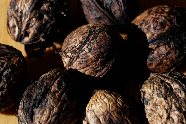 Stock image Remnants of the walnut's flesh are still stuck to the shell of the nut.