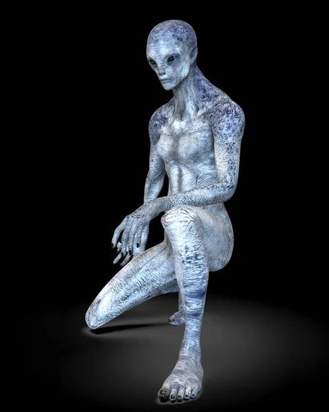 Humanoid Alien Photo Realistic Highly Detailed Skin Texture Black Background — Stock Photo, Image
