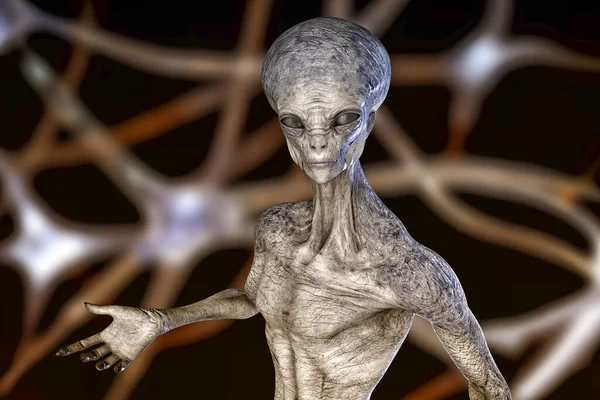 Extraterrestre Humanoide Con Foto Realista Textura Piel Altamente Detallada Sobre — Foto de Stock
