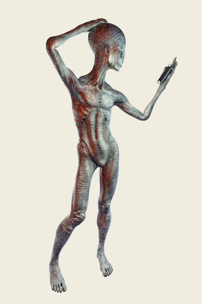 Humanoid Idegen Teszi Szelfi Illusztráció — Stock Fotó