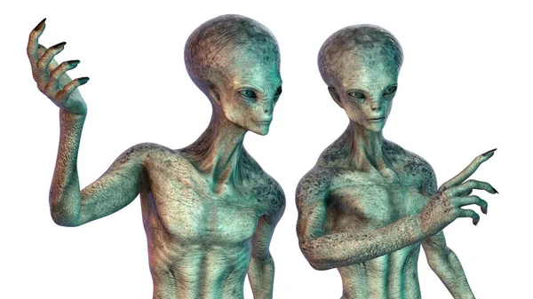 Dos Alienígenas Humanoides Hablando Entre Con Foto Realista Textura Piel —  Fotos de Stock